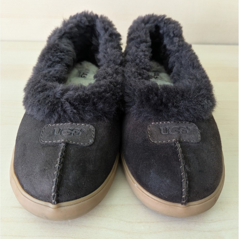 UGG Rylan Brown Skimmer‎ Moccasin Slippers Fuzzy Hard Bottom